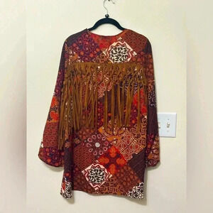 Earthbound Trading Company Fringe Boho‎ Patchwork Cardigan
